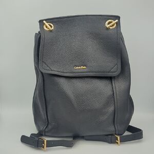 Calvin Klein Black Leather Backpack with Gold  hardware